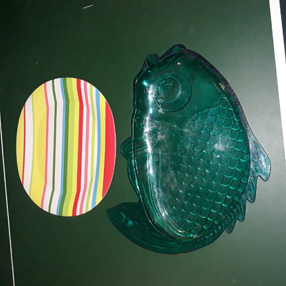Two plates fish stripe colorful display plates serving dishes big party kitchen